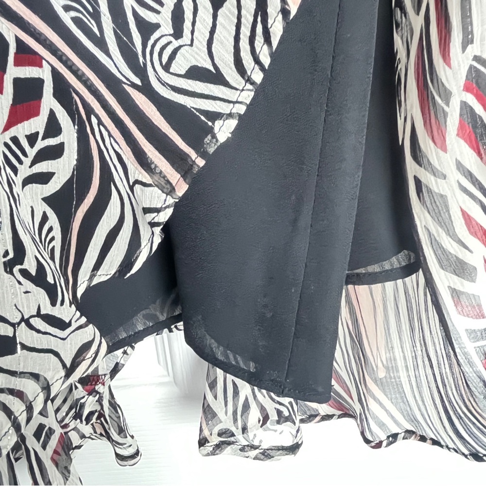 DKNY Black and White Silk Midi Skirt with Subtle Pink Accents - Picture 3 of 9